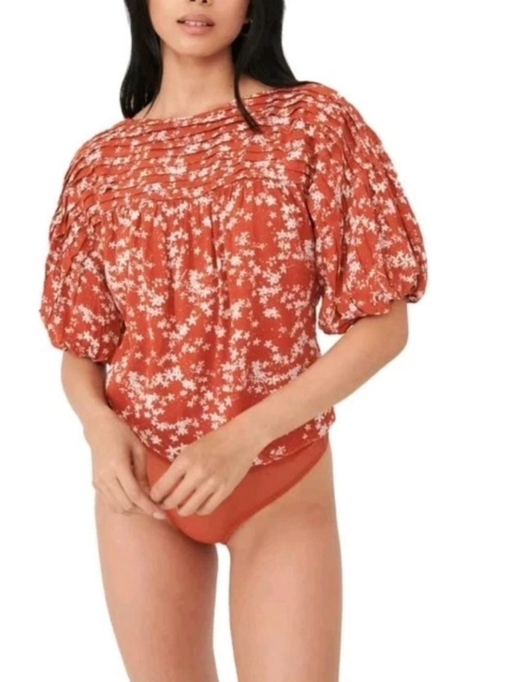 Intimately Free People Dessa Bodysuit Rustic Floral Printed Pintuck sz medium